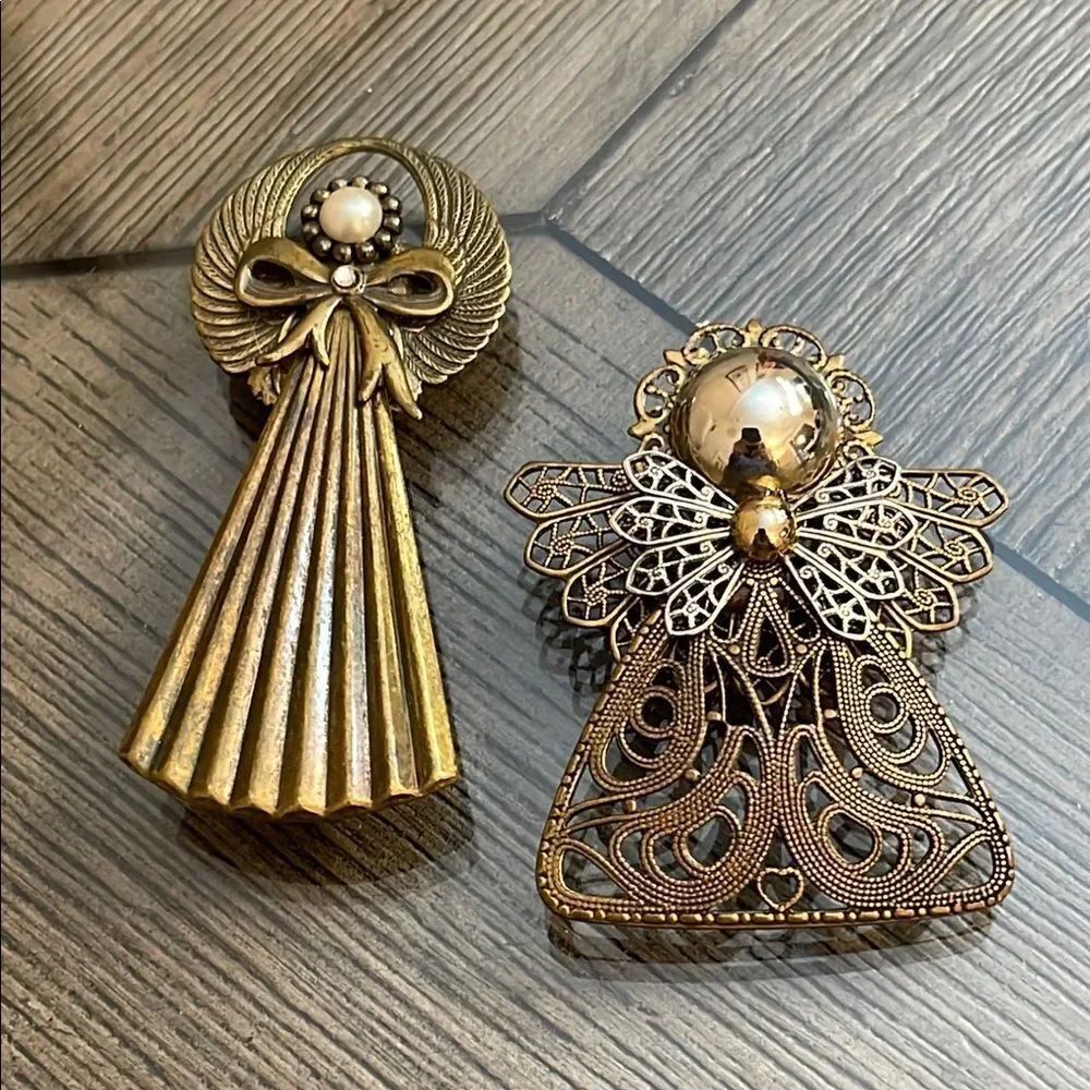 Vintage Brass Multi Metal Angel Brooch Set